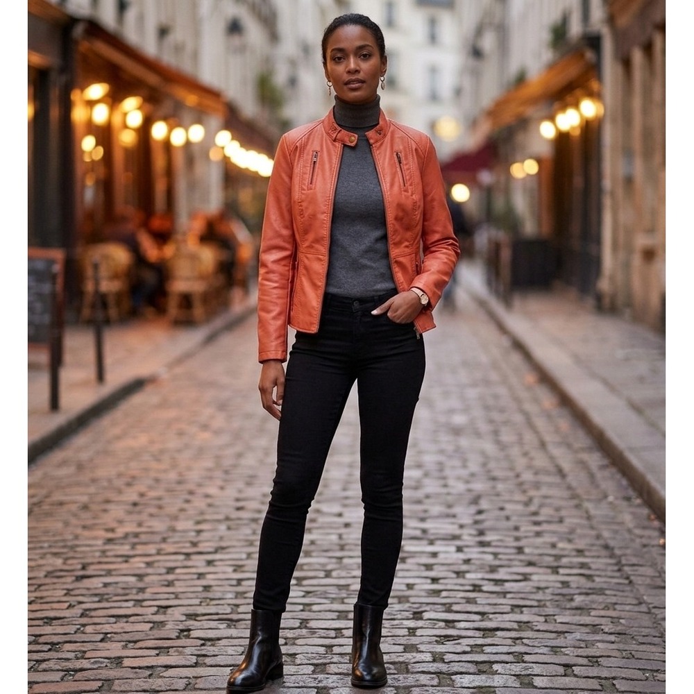 Relativity Cabachonor faux leather moto jacket rust color sz 1X NWT